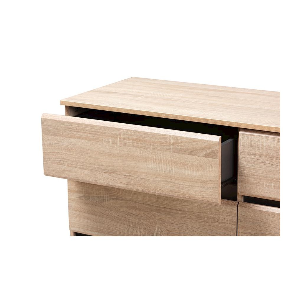 Baxton Studio Miren Mid-Century Modern Light Oak and Dark Grey 6-Drawer Dresser