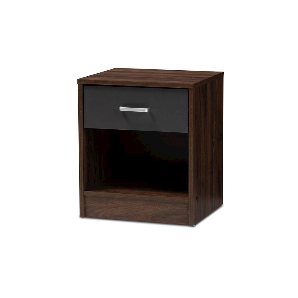 1-Drawer Dark Brown and Dark Grey Finished Nightstand
