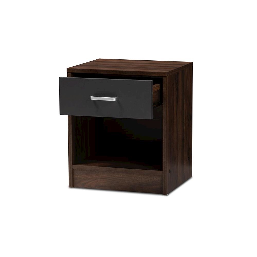 1-Drawer Dark Brown and Dark Grey Finished Nightstand