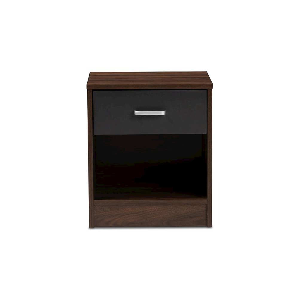 1-Drawer Dark Brown and Dark Grey Finished Nightstand