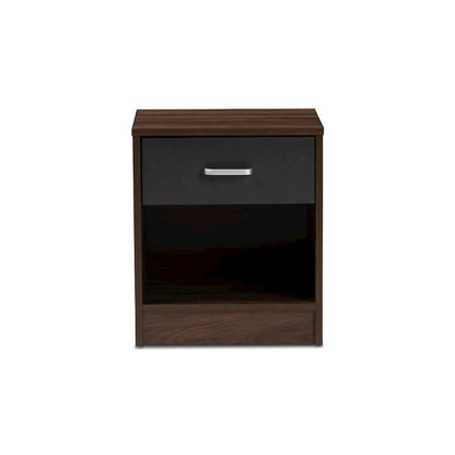1-Drawer Dark Brown and Dark Grey Finished Nightstand