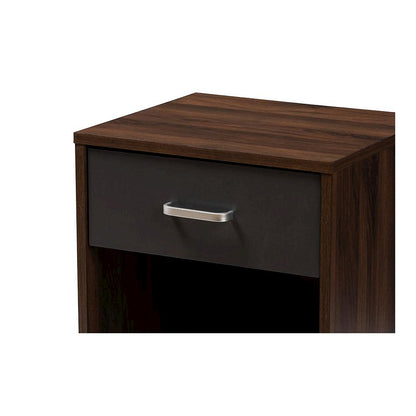 1-Drawer Dark Brown and Dark Grey Finished Nightstand