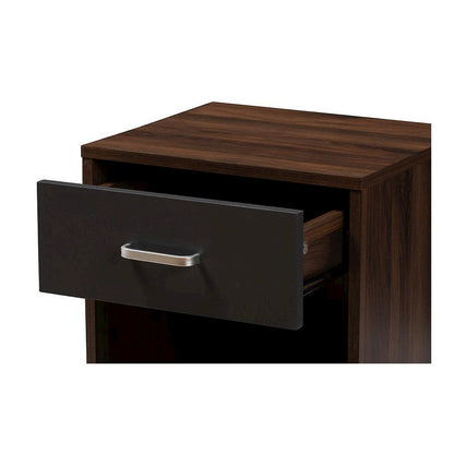 1-Drawer Dark Brown and Dark Grey Finished Nightstand