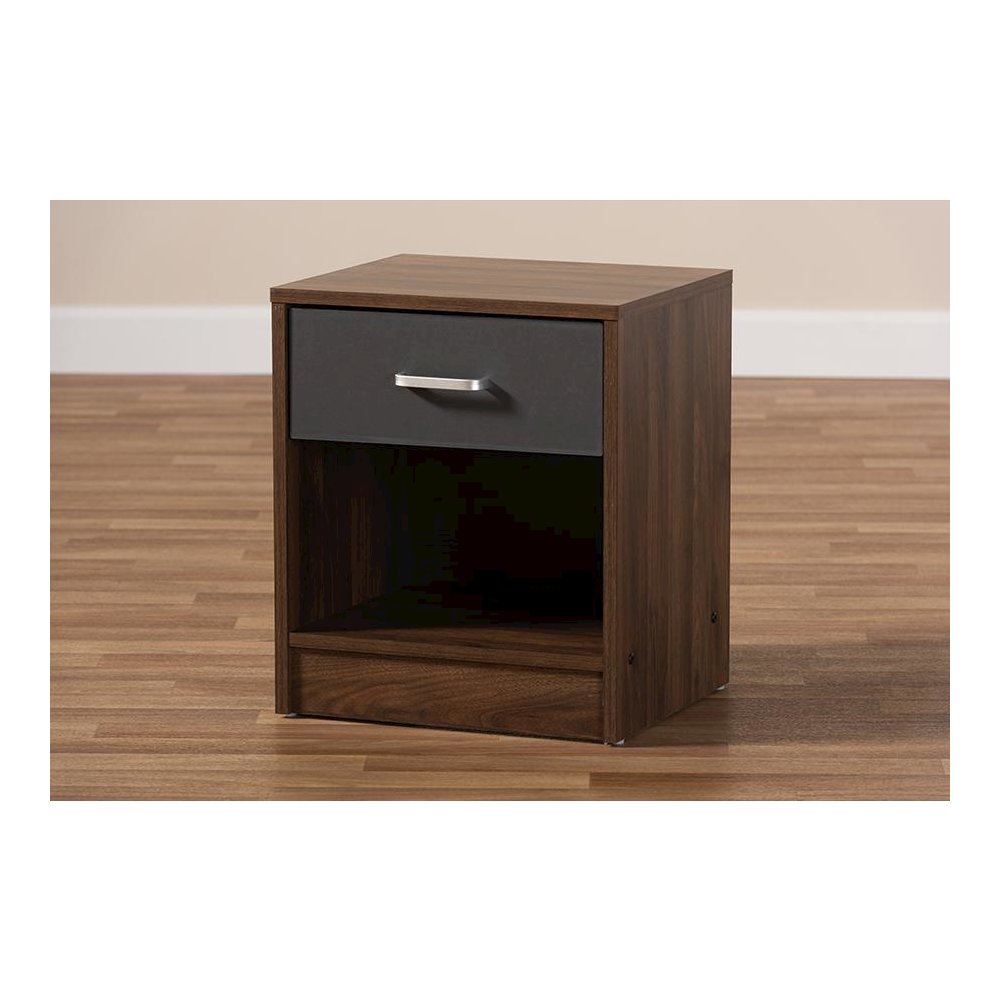 1-Drawer Dark Brown and Dark Grey Finished Nightstand