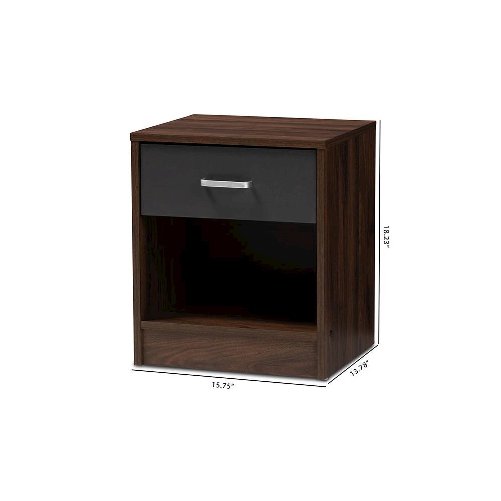 1-Drawer Dark Brown and Dark Grey Finished Nightstand