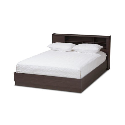 Larsine Modern and Contemporary Brown Finished Queen Size Platform Storage Bed