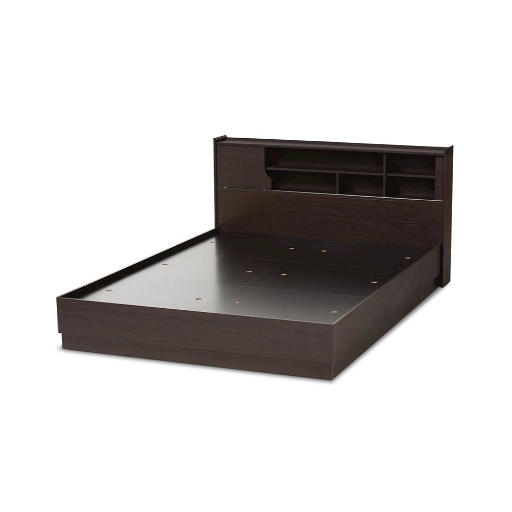 Larsine Modern and Contemporary Brown Finished Queen Size Platform Storage Bed