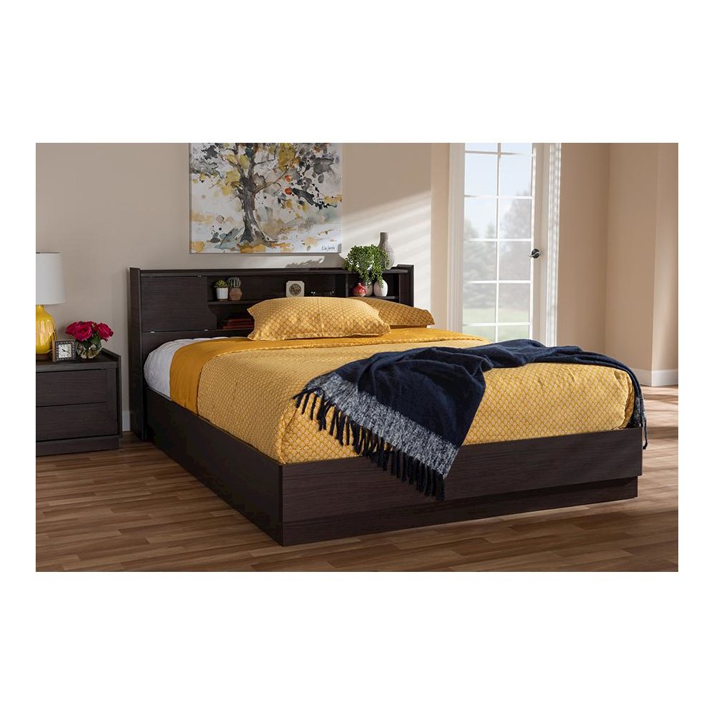 Larsine Modern and Contemporary Brown Finished Queen Size Platform Storage Bed