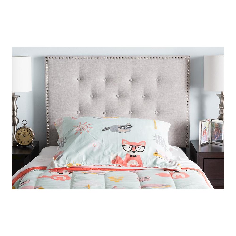 Greyish Beige Fabric Upholstered Twin Size Headboard