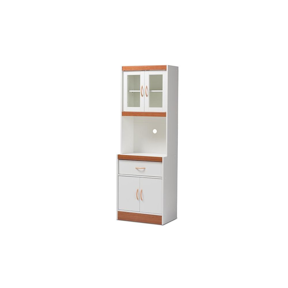 White and Cherry Finished Kitchen Cabinet and Hutch
