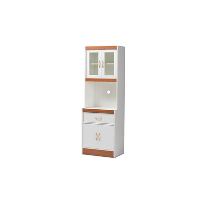 White and Cherry Finished Kitchen Cabinet and Hutch