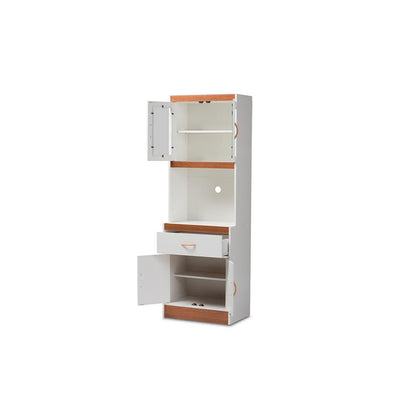White and Cherry Finished Kitchen Cabinet and Hutch