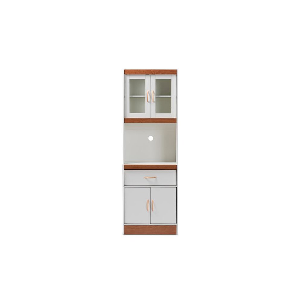 White and Cherry Finished Kitchen Cabinet and Hutch