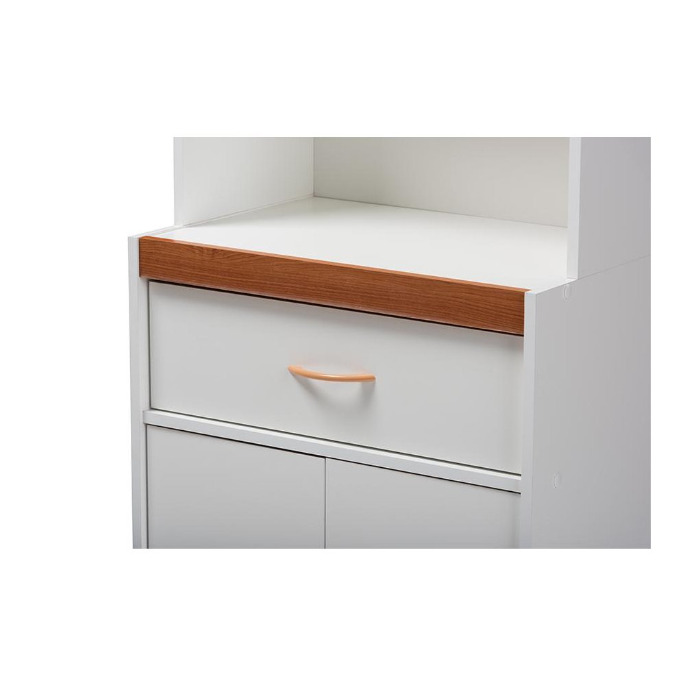 White and Cherry Finished Kitchen Cabinet and Hutch