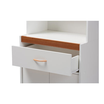 White and Cherry Finished Kitchen Cabinet and Hutch