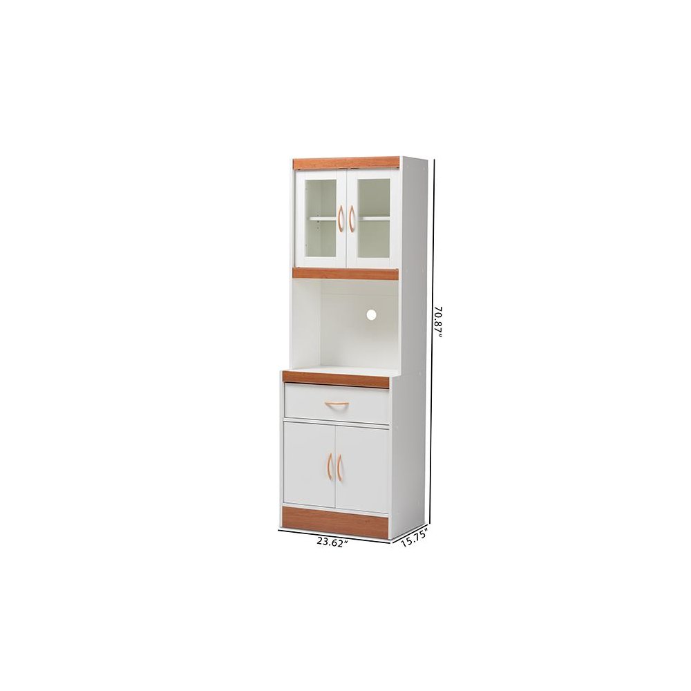 White and Cherry Finished Kitchen Cabinet and Hutch