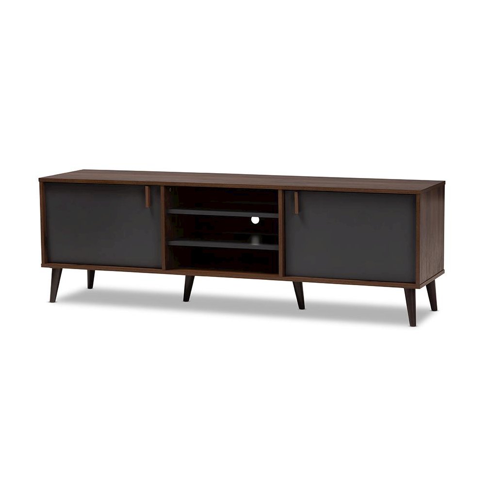 Baxton Studio Samuel Mid-Century Modern Brown and Dark Grey Finished TV Stand