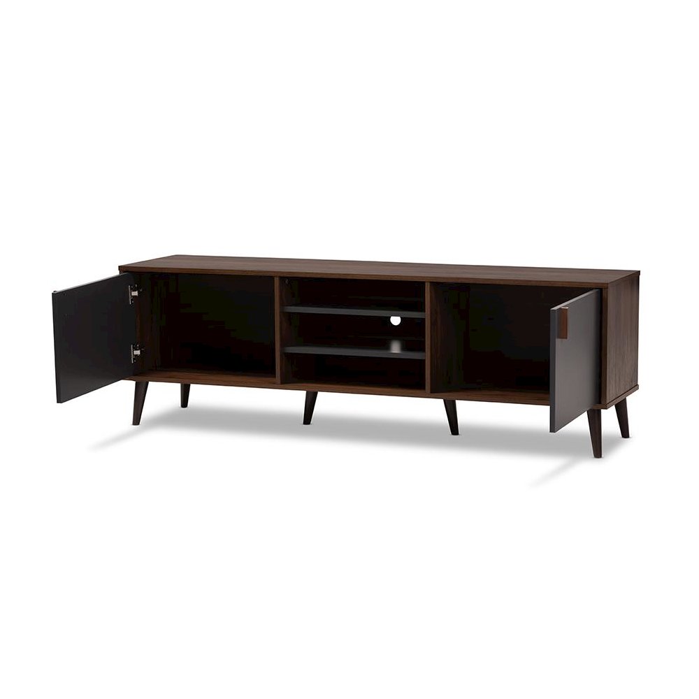 Baxton Studio Samuel Mid-Century Modern Brown and Dark Grey Finished TV Stand