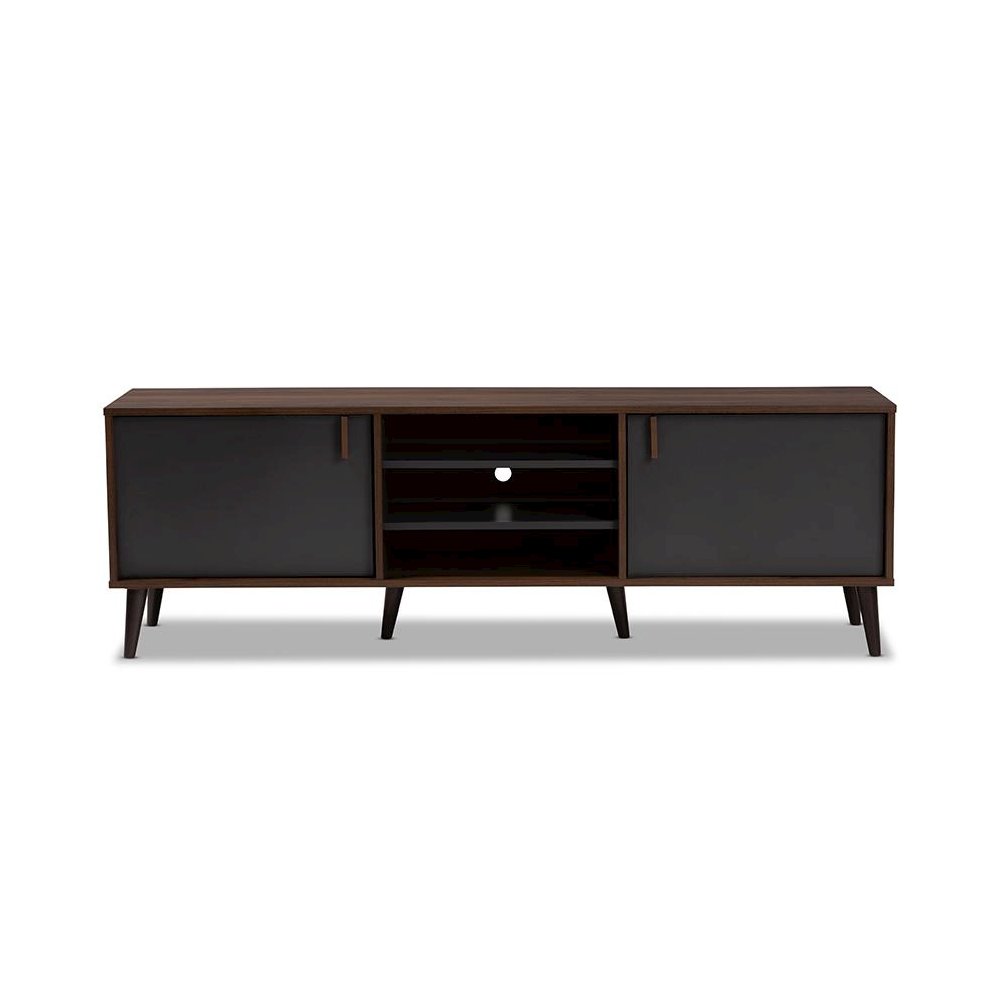 Baxton Studio Samuel Mid-Century Modern Brown and Dark Grey Finished TV Stand
