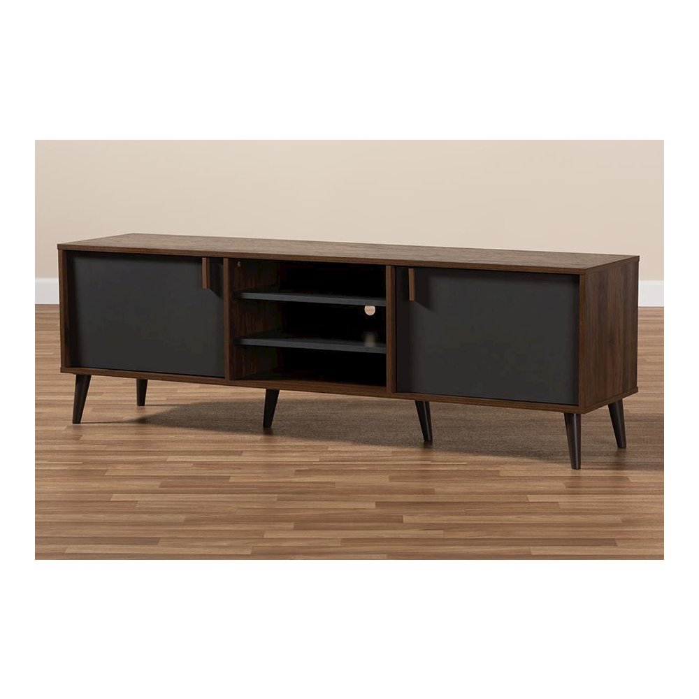 Baxton Studio Samuel Mid-Century Modern Brown and Dark Grey Finished TV Stand