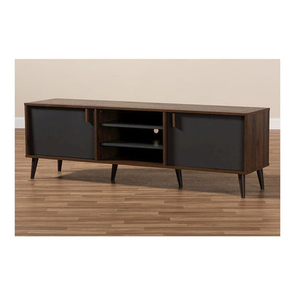 Baxton Studio Samuel Mid-Century Modern Brown and Dark Grey Finished TV Stand