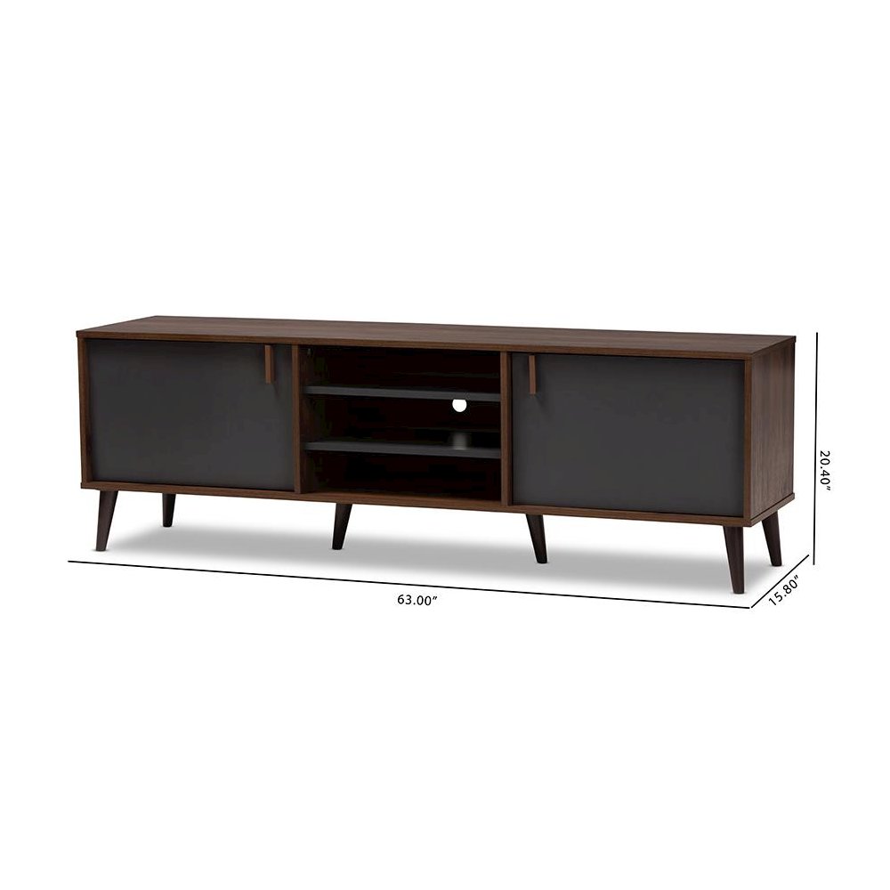 Baxton Studio Samuel Mid-Century Modern Brown and Dark Grey Finished TV Stand