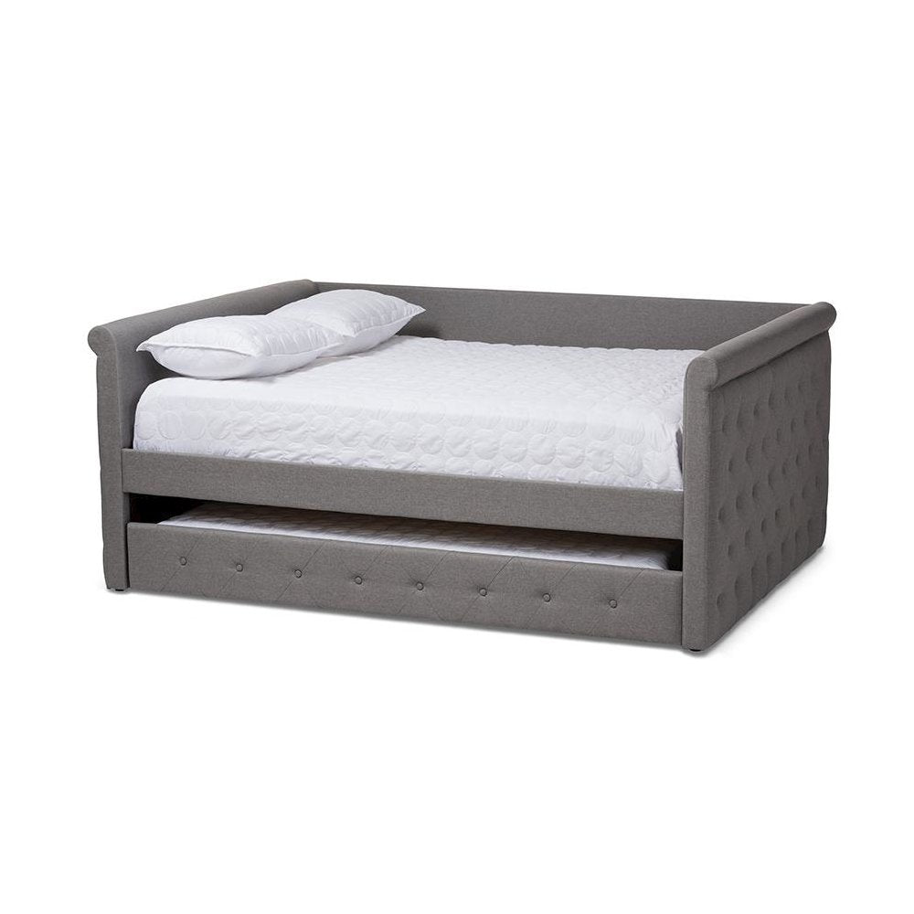 Grey Fabric Upholstered Full Size Daybed with Trundle