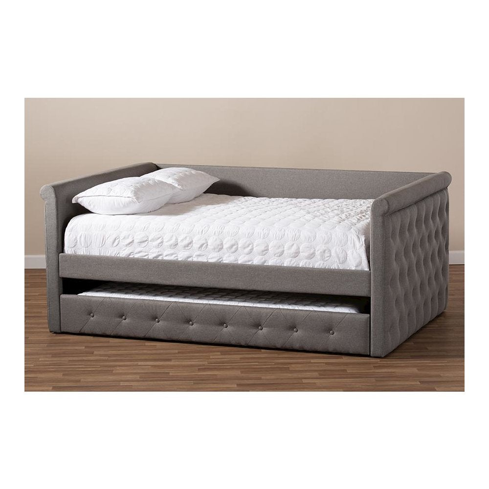 Grey Fabric Upholstered Full Size Daybed with Trundle