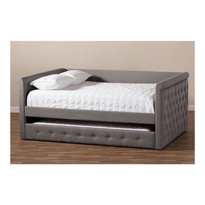 Grey Fabric Upholstered Full Size Daybed with Trundle