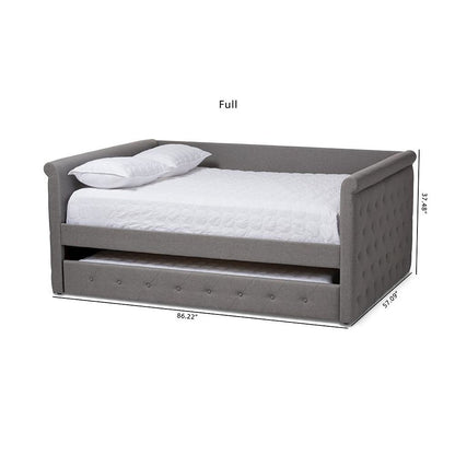 Grey Fabric Upholstered Full Size Daybed with Trundle