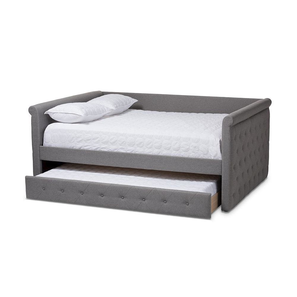 Grey Fabric Upholstered Full Size Daybed with Trundle