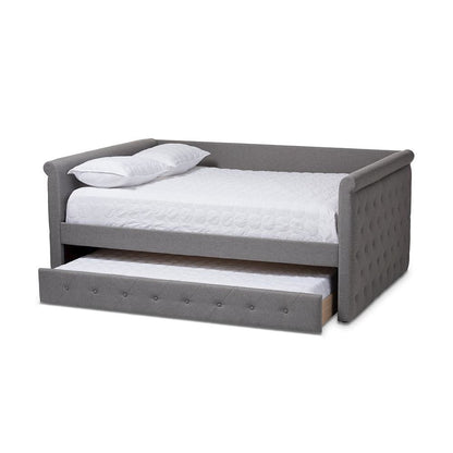 Grey Fabric Upholstered Full Size Daybed with Trundle