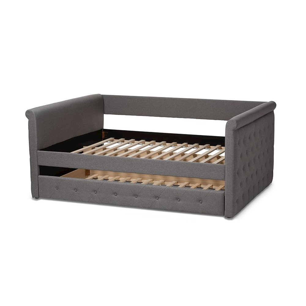 Grey Fabric Upholstered Full Size Daybed with Trundle