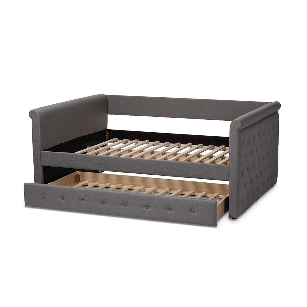 Grey Fabric Upholstered Full Size Daybed with Trundle
