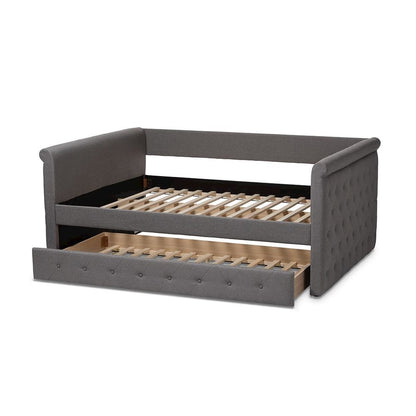 Grey Fabric Upholstered Full Size Daybed with Trundle