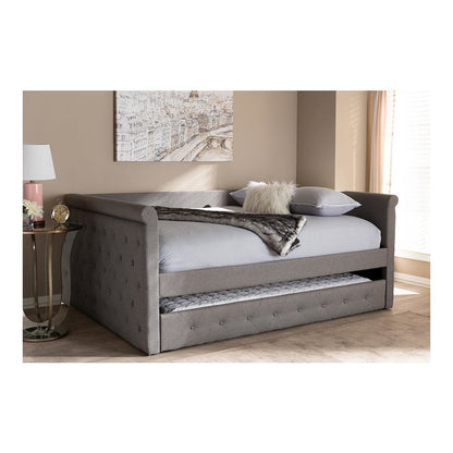 Grey Fabric Upholstered Full Size Daybed with Trundle