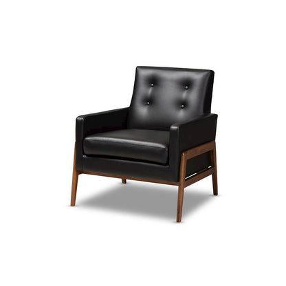 Leather Upholstered Walnut Wood Lounge Chair