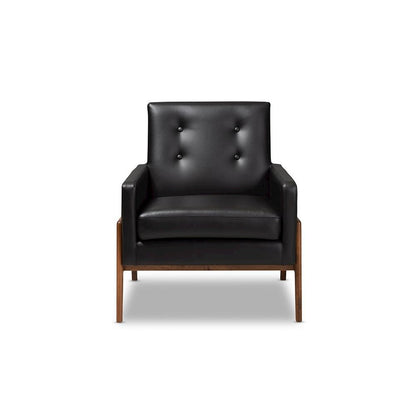 Leather Upholstered Walnut Wood Lounge Chair