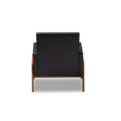 Leather Upholstered Walnut Wood Lounge Chair