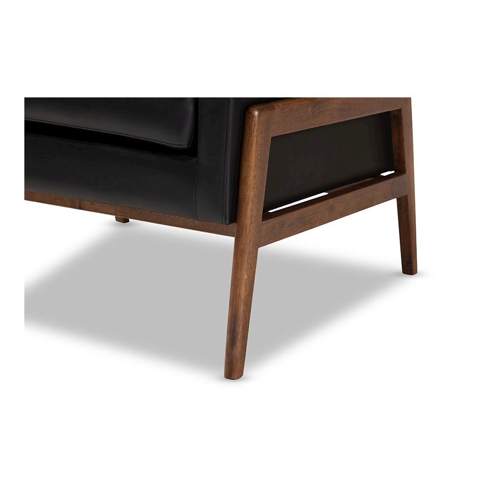 Leather Upholstered Walnut Wood Lounge Chair
