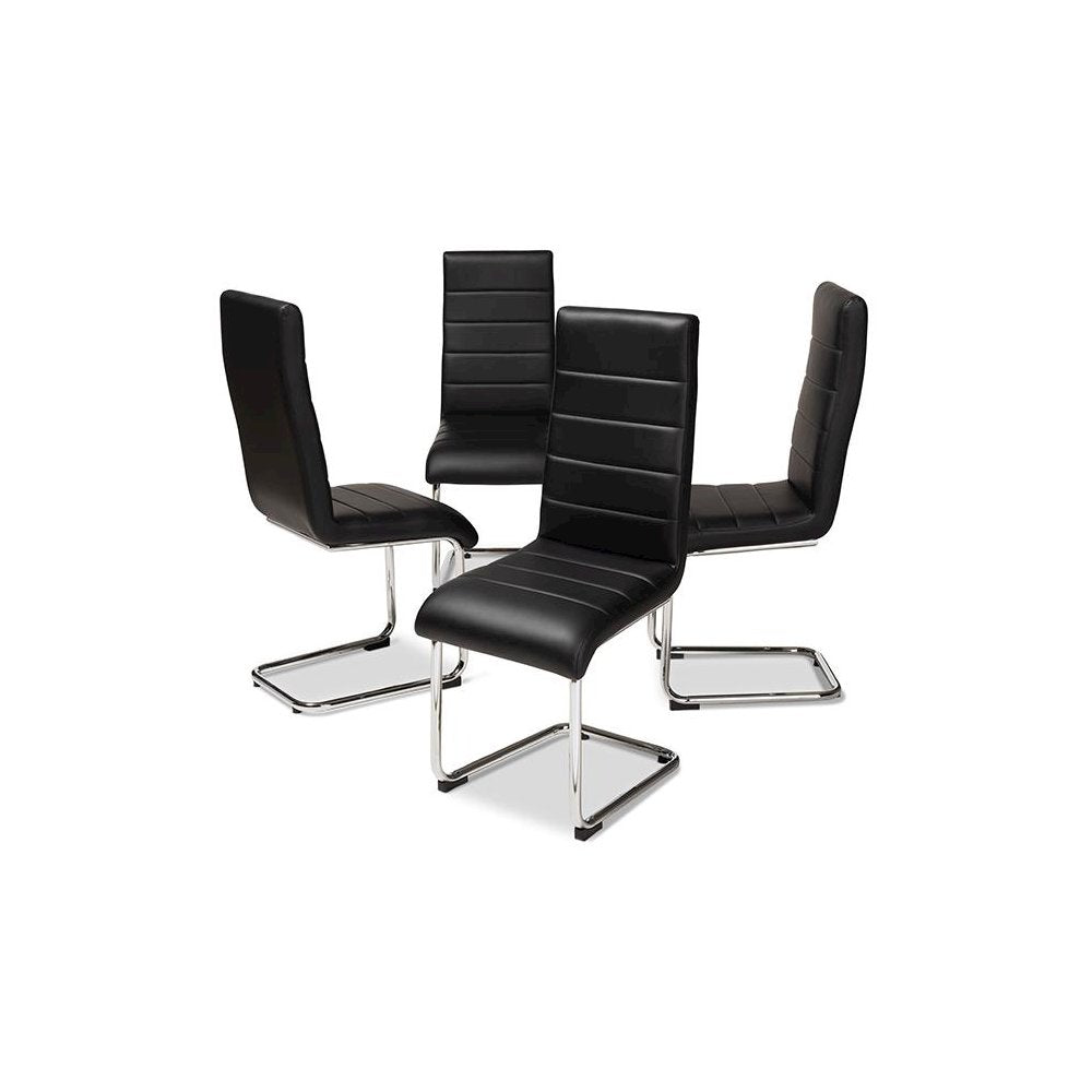 Black Faux Leather Upholstered Dining Chair (Set of 4)