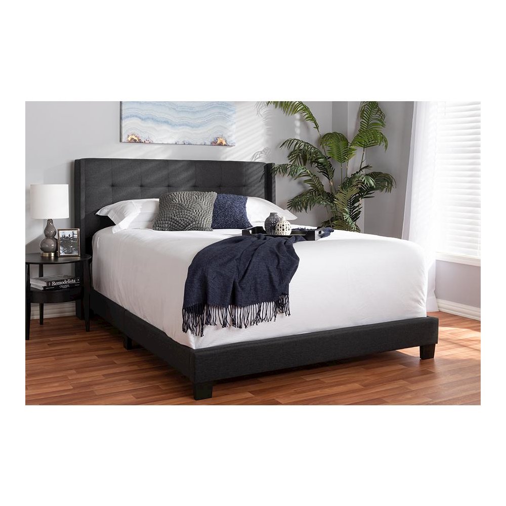 Lisette Modern and Contemporary Charcoal Grey Fabric Upholstered Queen Size Bed