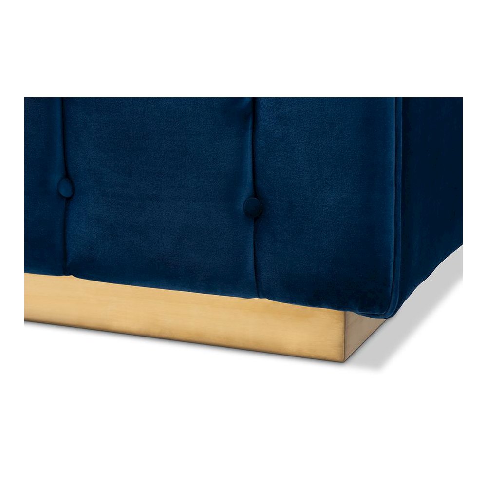 Luxe Navy Blue Velvet Fabric Upholstered Brushed Gold Finished Sofa