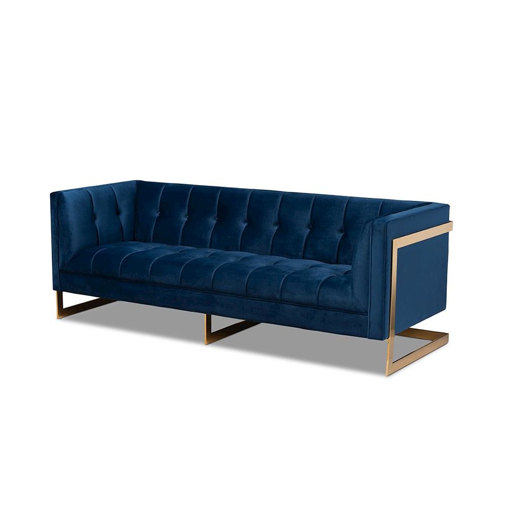 Button Tufted Gold Sofa with Gold-Tone Frame