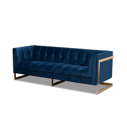 Button Tufted Gold Sofa with Gold-Tone Frame