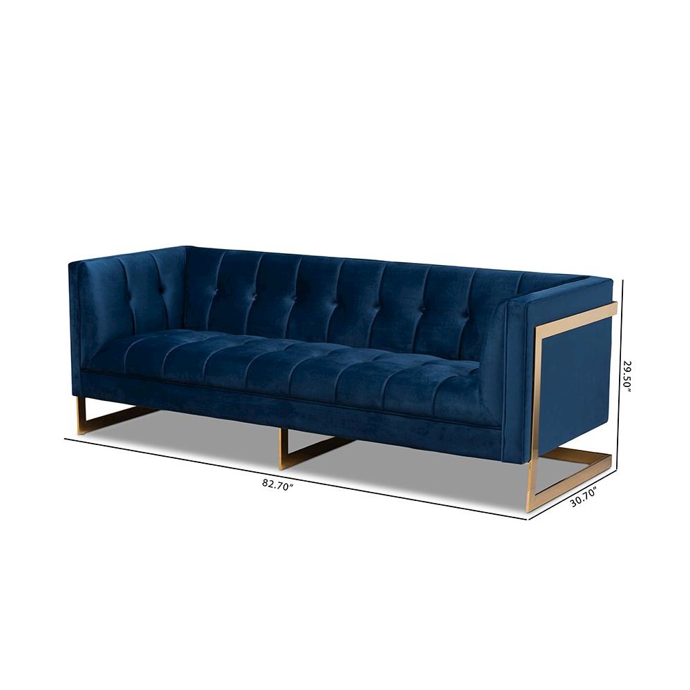 Button Tufted Gold Sofa with Gold-Tone Frame