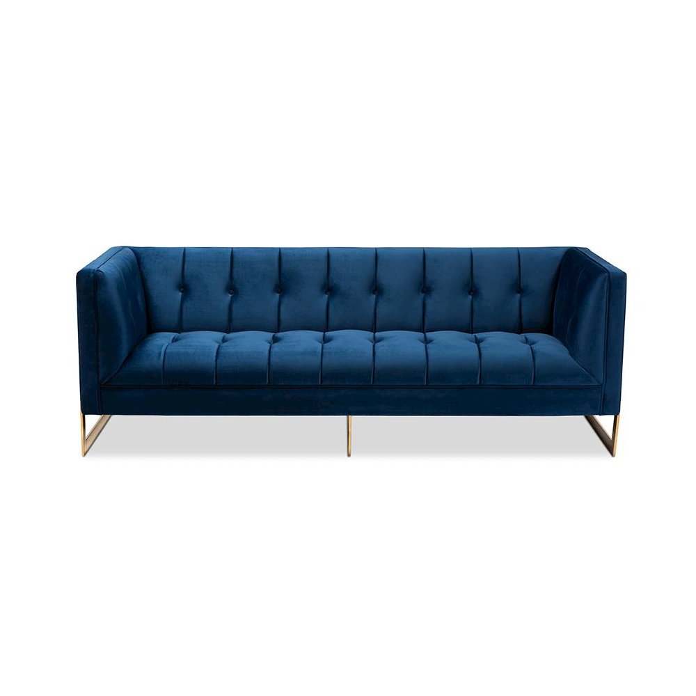 Button Tufted Gold Sofa with Gold-Tone Frame