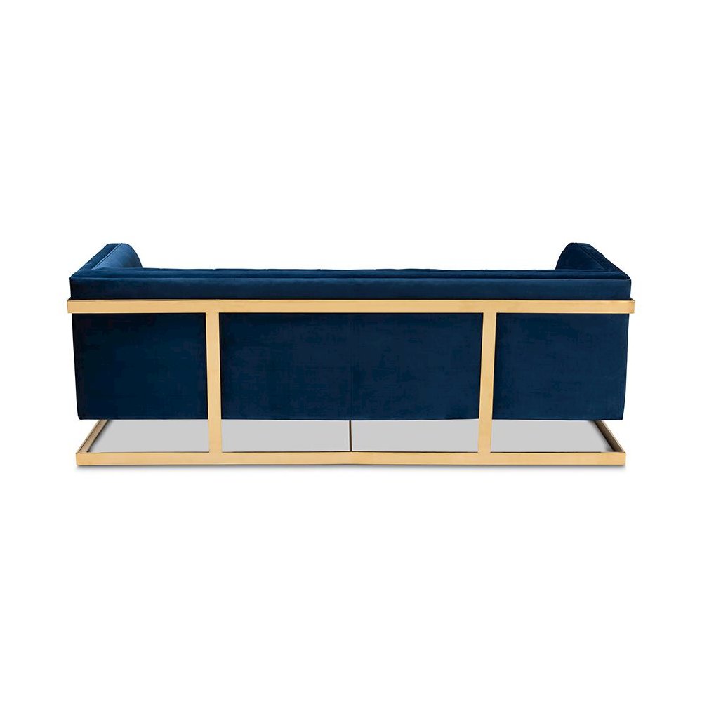 Button Tufted Gold Sofa with Gold-Tone Frame