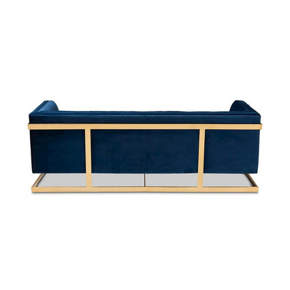 Button Tufted Gold Sofa with Gold-Tone Frame
