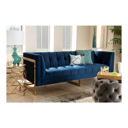 Button Tufted Gold Sofa with Gold-Tone Frame